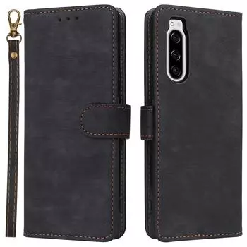 Для Sony Xperia 5 Кошелек Чехол для мобильного телефона Блокировка RFID Искусственная кожа Чехол-подставка для телефона Black