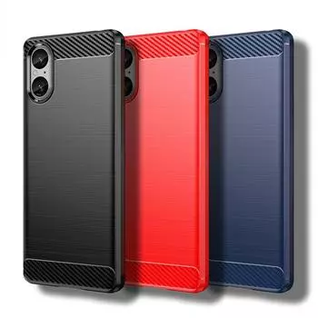 Для Sony Xperia 5 V 5G Чехол для Sony Xperia 5 V Чехол 6,1 дюйма из углеродного волокна Противоударный силиконовый бампер для Sony Xperia 5 V For Xperia 5 V чёрный