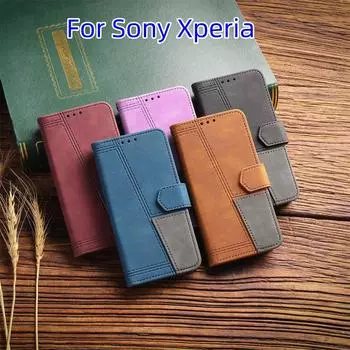 Для Sony Xperia XZ1, Xperia XA2, XA1, Xperia 1 II, Xperia 10 II, Xperia 5 III... дизайн сращивания в стиле ручной веревки, чехол-бумажник с откидной подставкой из искусственной кожи Sony Xperia XZ1 чёрный