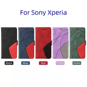 Для Sony Xperia XZ, Xperia 1 II, Xperia 10 II, Xperia 5 II, Xperia 1 IV... Линейный узор, стиль сращивания, дизайн из искусственной кожи, откидная подставка, чехол-кошелек для телефона Sony Xperia 5 V фиолетовый