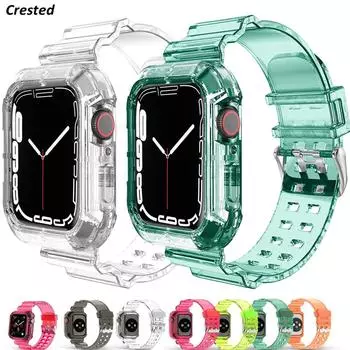 Для спорта прозрачный ремешок + Apple Watch 7 6 se 5 4 3 2 1 прозрачный силиконовый ремешок iwatch ремешок 40 мм 44 мм 42 мм 41 мм 45 мм