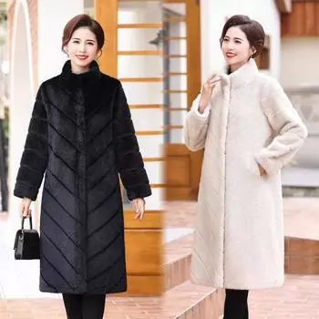 Для среднего возраста и пожилых людей из искусственного меха норки, зимнее новое пальто для мамы, утолщенное пальто средней длины, меховое интегрированное пальто 5XL