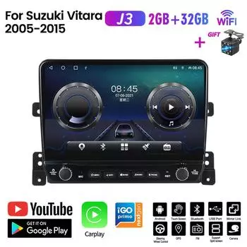 Для Suzuki Vitara 2005-2015 с кнопкой, 10 дюймов, автомобильное радио, мультимедиа, Carplay, 2Din, стерео аудио, Android-видео, 2 + 32 ГБ