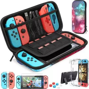 Для Switch Case Совместимость с Nintendo Switch, 9 в 1 набор аксессуаров с чехлом для переноски, док-защитный чехол