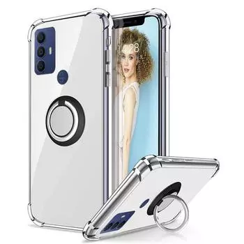 Для TCL 305 306 Прозрачный чехол Углы Подушки безопасности Противоударный прозрачный мягкий силиконовый чехол для телефона TCL 30 SE 30E Магнитное металлическое кольцо-подставка-держатель TCL 30 SE чёрный