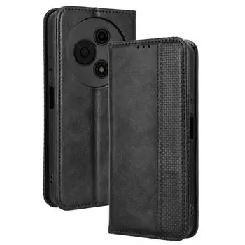 Для TCL 605 4G/60 SE Кожаный чехол-кошелек с подставкой Ретро текстура Чехол для телефона Black