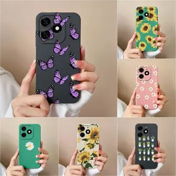 Для Tecno Camon 30 Pro Premier Itel P55 + 4G задняя крышка, чехол из жидкого мягкого силикона, роскошная ромашка-бабочка, супер противоударный защитный чехол для камеры, чехол для телефона Tecno Spark Go 2024