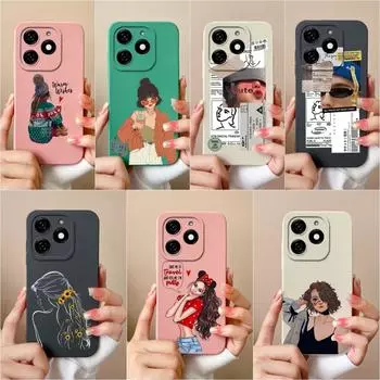 Для Tecno Pova 6 Pro 5G Pop 8 Spark 20C 20 Itel A70 A18s Чехол для телефона Модный чехол для девочек и мальчиков Высококачественный противоударный мягкий жидкий силиконовый корпус Tecno Spark Go 2024