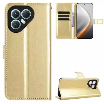 Для TECNO Pova 7 Pro 5G Чехол из ПУ кожи с ремешком Текстура «Crazy Horse» Чехол-кошелек для телефона Gold