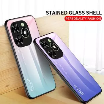 Для Tecno Spark Go SparkGo 2024 BG6 чехол градиент Аврора из закаленного стекла с мягкой рамкой задняя крышка чехол для телефона For Tecno Spark GO 2024 белый