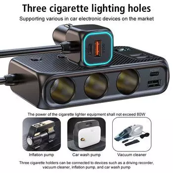 Для телефона iPad разветвитель быстрая зарядка 12 В 24 В прикуриватель 3.0 автомобильное зарядное устройство адаптер 4 порта USB зарядное гнездо 171 Вт чёрный