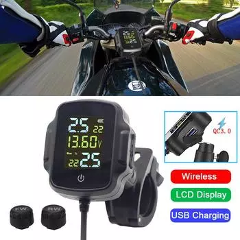Для телефона планшета USB зарядное устройство с QC 3.0 мотоцикл TPMS температура шин сигнализация система с 2 внешними датчиками CHINA