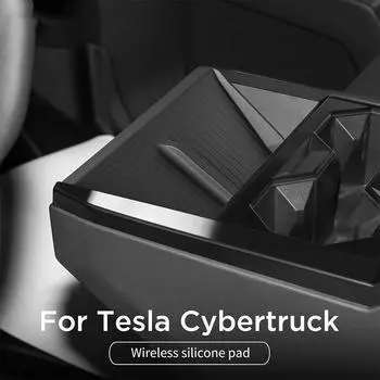 Для Tesla Cybertruck 2024 Беспроводная зарядная панель Авто Аксессуары для телефонов Коврик Зарядное устройство Пикап Внутренняя накладка Защитная нескользящая чёрный