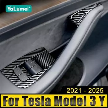 Для Tesla Model3 Model 3 Y 2021 2022 2023 2024 2025 Кнопка переключателя стеклоподъемника автомобиля Крышка двери Подлокотник Панель Отделка Наклейки чёрный