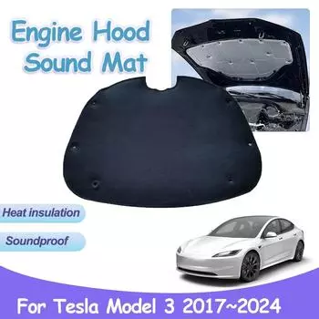 Для Tesla Model 3 2017~2024 автомобильный капот двигателя звукоизоляционная прокладка передняя теплоизоляция хлопок огнестойкий чехол коврик подкладка аксессуары для интерьера