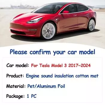 Для Tesla Model 3 2017~2024 автомобильный капот двигателя звукоизоляционная прокладка передняя теплоизоляция хлопок огнестойкий чехол коврик подкладка аксессуары для интерьера