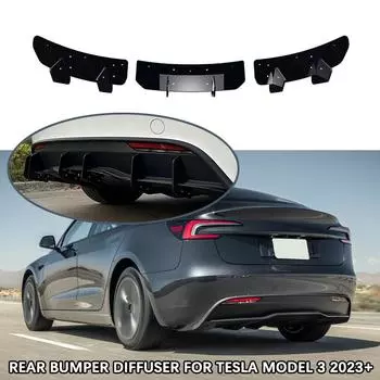 Для Tesla Model 3 2024+ Аксессуары 6 плавников Автомобильный модифицированный задний бампер диффузор протектор боковые сплиттеры спойлер губа глянцевый черный чёрный
