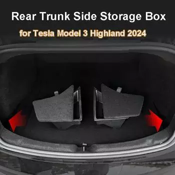 для Tesla Model 3 Highland 2024 Аксессуары для интерьера Органайзер для хранения в заднем багажнике Ящик с крышкой Водонепроницаемый мусорный бак Model3