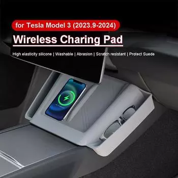 Для Tesla Model 3 Highland 2024 беспроводной зарядный защитный коврик с коробкой для хранения силиконовый водонепроницаемый коврик держатель для телефона и очков