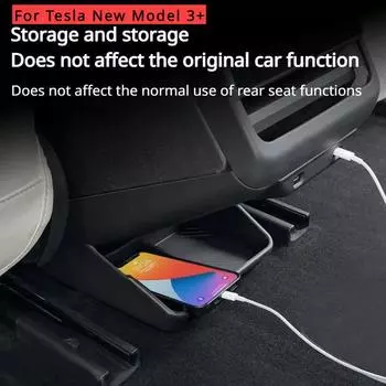 Для Tesla Model 3 Highland 2024 Центральный подлокотник Ящик для заднего сиденья Детская противоударная панель Грязный противоударный ящик для хранения Защитная крышка матовый черный