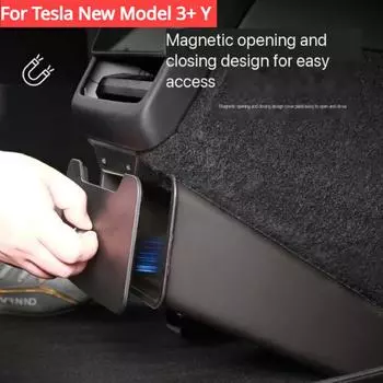 Для Tesla Model 3 Highland 2024 Model Y Задний центральный ящик для хранения ABS Автомобильная консоль Мусорный бак Мешок для мусора Поддон под сиденьем