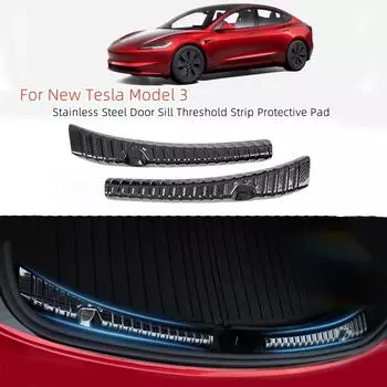 Для Tesla Model 3 Highland 2024 наклейки на задний багажник автомобиля, чехлы для порогов, защитная пластина для ног, декоративные автомобильные аксессуары серебряный