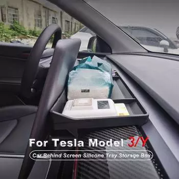 Для Tesla Model 3 Model Y 2017-2019 2020 2024 2024 2024 ETC Ящик для хранения автомобилей За экраном Силиконовый лоток Коробка для салфеток Аксессуары чёрный