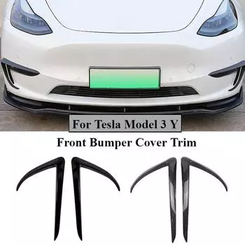 Для Tesla Model 3 Y 2017-2024 аксессуары глянцевый черный карбоновый вид автомобиля передний бампер противотуманные фары рамка спойлер украшения кузова комплект