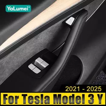 Для Tesla Model 3 Y 2021 2022 2023 2024 2025 алюминиевый сплав автомобиля внутренняя крышка переключателя стеклоподъемника кнопки отделка наклейки серебряный
