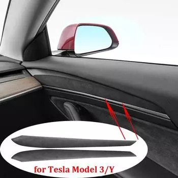 для Tesla Model 3 Y 2022 2023 Накладка на дверную обшивку из замши, защитная накладка для стильной отделки двери, модифицированные аксессуары для украшения интерьера красный