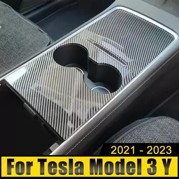 Для Tesla Model 3 Y 2024 2024 2024 2024 ABS Carbon Car Central Control Front Water Cup Holder Trim Cover Mat Decoration Sticker