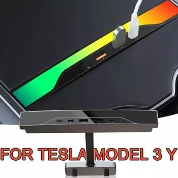 Для Tesla Model 3 Y 4 в 1 USB LED Hub Ambient Light Pickup Док-станция Кабель Зарядное устройство Разветвитель питания Автомобильные аксессуары чёрный