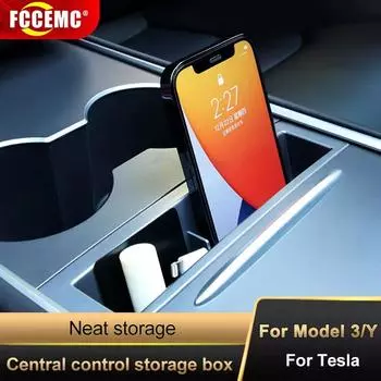 Для Tesla Model 3 Y центральная консоль подлокотник ящик для хранения карт ключ телефон зарядный кабель органайзер чехол аксессуары для салона автомобиля чёрный