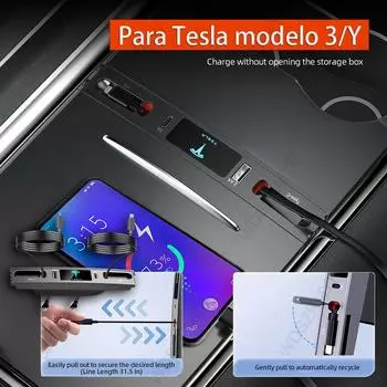 Для Tesla Model 3 Y док-станция 27 Вт PD Type C концентратор USB LED шунт концентратор расширение центральная консоль интеллектуальный датчик быстрое зарядное устройство
