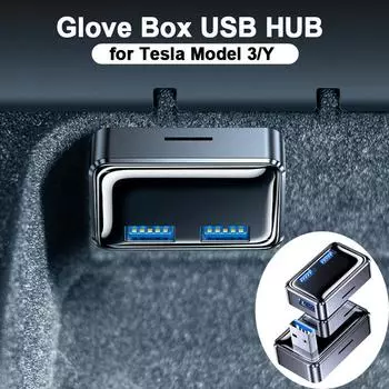 для Tesla Model 3 Y Перчаточный ящик USB-концентратор Порты Model3 2023 2022 Перчаточный ящик Mini Cube USB-адаптер Док-станция Аксессуары для интерьера чёрный