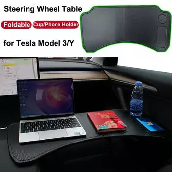 для Tesla Model 3 Y Подставка для руля Складная подставка для планшета Подставка для стакана и напитков Стол для ноутбука на переднем сиденье Дорожные аксессуары