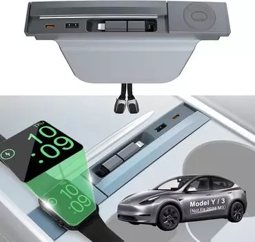 Для Tesla Model 3/Y USB Hub 27W 3 в 1 док-станция с выдвижным кабелем Поддержка беспроводной зарядки Apple Watch для Tesla