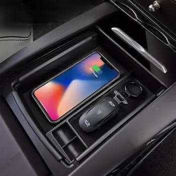 Для Tesla Model XS 2016 ~ 2019 аксессуары, подлокотник для центральной консоли, органайзер, беспроводное зарядное устройство для телефона, лоток для хранения, подставка