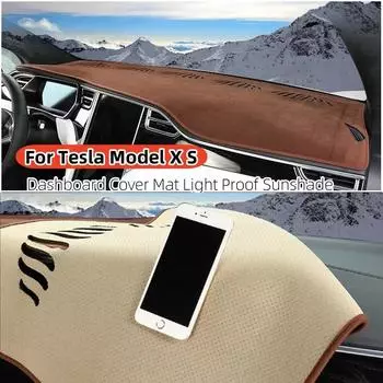 Для Tesla Model XS 2024 Автомобильный чехол для приборной панели Солнцезащитные коврики Чехол с защитой от УФ-излучения Накладки на приборную панель Нескользящие коврики Автомобильные аксессуары Flannel