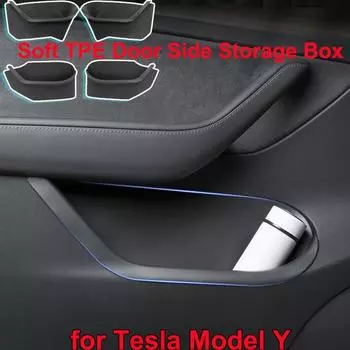 для Tesla Model Y 2023 Аксессуары Дверной органайзер для хранения Коробка Мягкий TPE Модифицированный Дверной Боковые Вставки Чехол Защитный Чехол Флокирование