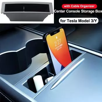 Для Tesla Model Y 3 2023 Аксессуары для интерьера Центральная консоль Подлокотник Ящик для хранения карт Ключ Телефон Кабель для зарядки Органайзер Чехол