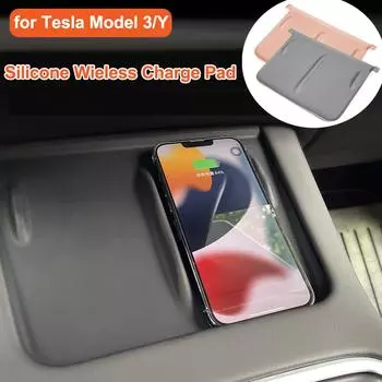 для Tesla Model Y 3 силиконовый беспроводной зарядный коврик розовый белый противоскользящий нескользящий зарядный коврик защитные детали центральной консоли чёрный