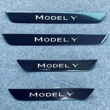 Для Tesla Model Y внедорожник аксессуар 2022 карбоновая нержавеющая накладка на порог автомобиля, защита для педали серебряный