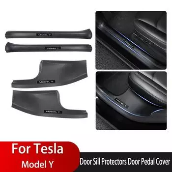 Для Tesla Model Y Защитные накладки на пороги передних и задних дверей Накладка на педали из углеродного волокна ABS для защиты от грязи Аксессуары для Tesla
