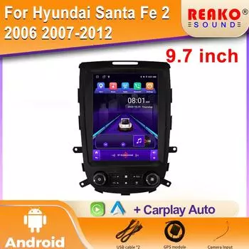 Для Tesla Style 2Din Car Radio Для Hyundai Santa Fe 2 2006 2007-2012 Стерео Мультимедиа Видео Плеер Навигация GPS Carplay WIFI 4 core 2GB+32GB carplay