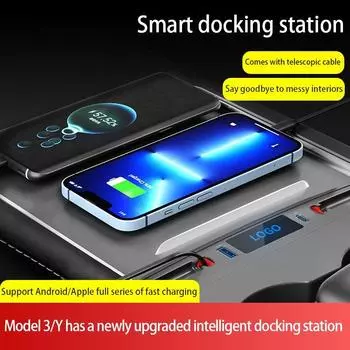 Для Tesla Y Upgrade, 27 Вт, быстрое зарядное устройство, светодиодная интеллектуальная док-станция, USB-шунтирующий концентратор, 4 порта, удлинитель сплиттера с питанием China