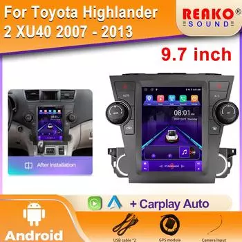 Для Toyota Highlander 2 XU40 2007 - 2013 Для Tesla Style Screen Car Radio Multimedia Video Player GPS 2din DVD 4 core 2GB+32GB carplay