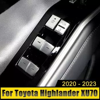 Для Toyota Highlander Kluger XU70 2020 2024 2024 2024 Гибридный алюминиевый автомобиль Внутренний переключатель стеклоподъемника Кнопка отделки Наклейки серебряный