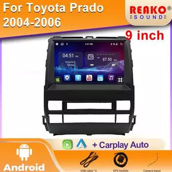 Для Toyota Prado 2004-2006 автомобильный радиоприемник Android плеер DVD Carplay мультимедийная головная часть навигация GPS авто 2din экран сенсорный BT 4 core 1GB+32GB carplay