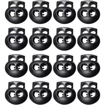 Для упаковки 20 пружинных замков для шнурков, черные пластиковые двойные отверстия для концов шнура, застежка-молния, овальный фиксатор, слайдер
